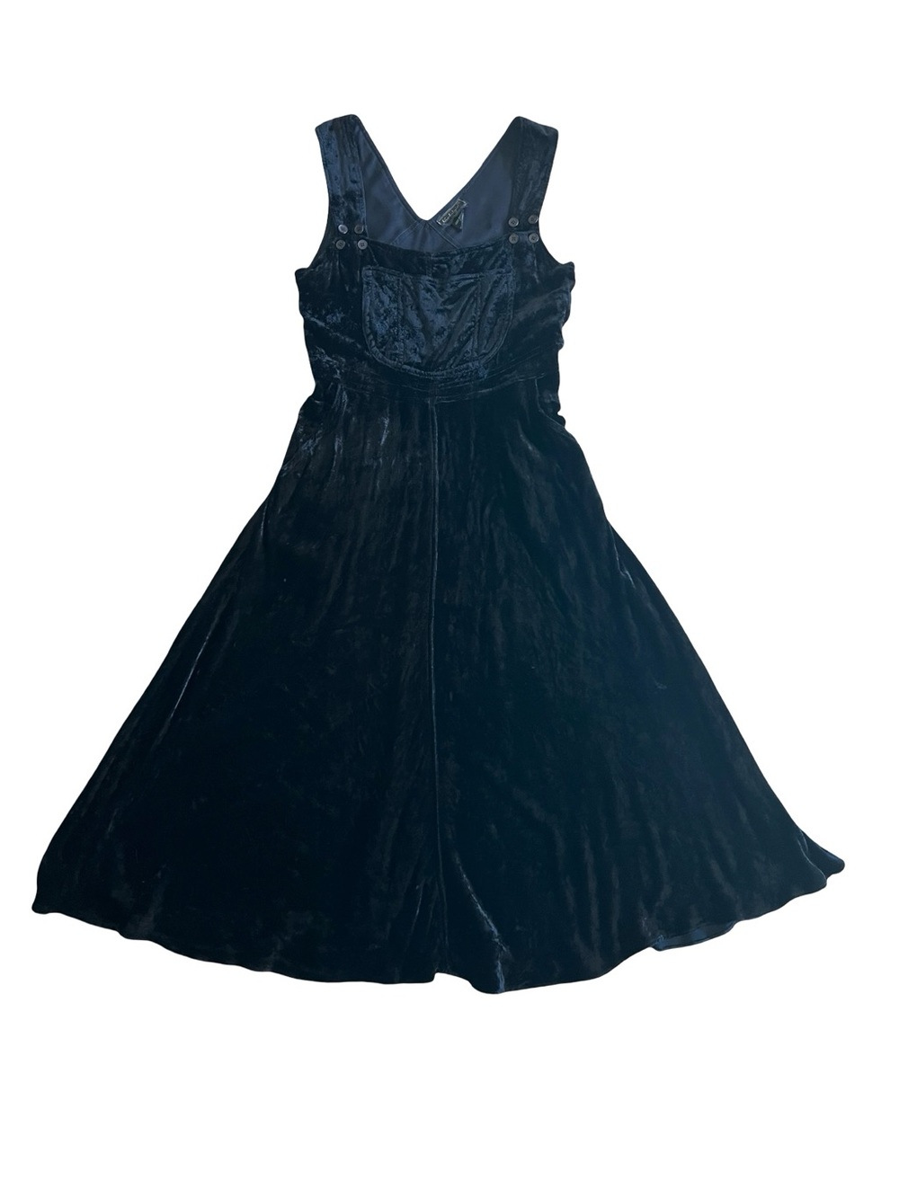 VTG 90s Black Velvet Pinafore Overall Sz S Dress Whimsigoth Goth Grunge Retro - Picture 3 of 12